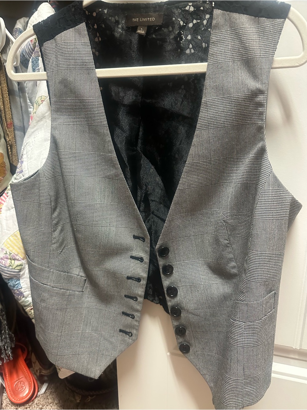 The Limited Men's Gray Plaid Vest with Black Lining